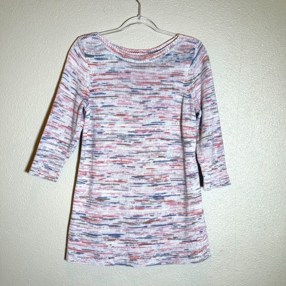 J Jill Sweater Knit Multi Color 3/4 Sleeve Pullover Top‎ Women's M Spring Cotton